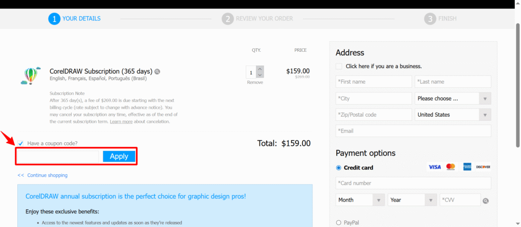 Enter Your CorelDRAW Coupon Code